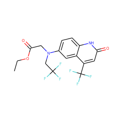 CCOC(=O)CN(CC(F)(F)F)c1ccc2[nH]c(=O)cc(C(F)(F)F)c2c1 ZINC000014968468