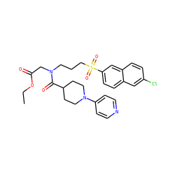 CCOC(=O)CN(CCCS(=O)(=O)c1ccc2cc(Cl)ccc2c1)C(=O)C1CCN(c2ccncc2)CC1 ZINC000029132328