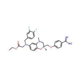CCOC(=O)CN(Cc1ccc(F)c(F)c1)c1ccc2c(c1)N(C)C[C@@](C)(COc1ccc(C(=N)N)cc1)O2 ZINC000072176254