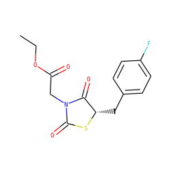 CCOC(=O)CN1C(=O)S[C@@H](Cc2ccc(F)cc2)C1=O ZINC000103294033