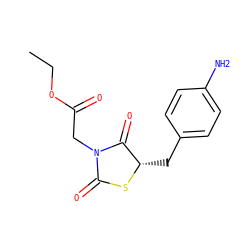 CCOC(=O)CN1C(=O)S[C@@H](Cc2ccc(N)cc2)C1=O ZINC000103294043