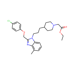 CCOC(=O)CN1CCC(CCCn2c(COc3ccc(Cl)cc3)nc3c(C)cccc32)CC1 ZINC000027526291