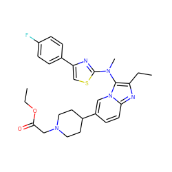 CCOC(=O)CN1CCC(c2ccc3nc(CC)c(N(C)c4nc(-c5ccc(F)cc5)cs4)n3c2)CC1 ZINC000217809117