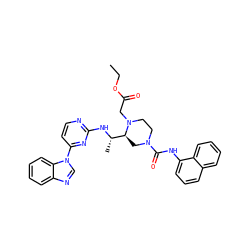 CCOC(=O)CN1CCN(C(=O)Nc2cccc3ccccc23)C[C@H]1[C@H](C)Nc1nccc(-n2cnc3ccccc32)n1 ZINC000049678190