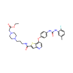 CCOC(=O)CN1CCN(CCCNC(=O)c2cc3nccc(Oc4ccc(NC(=O)Nc5cc(C)ccc5F)cc4)c3s2)CC1 ZINC000220005831