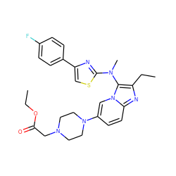 CCOC(=O)CN1CCN(c2ccc3nc(CC)c(N(C)c4nc(-c5ccc(F)cc5)cs4)n3c2)CC1 ZINC000217801625