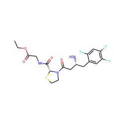 CCOC(=O)CNC(=O)[C@H]1SCCN1C(=O)C[C@H](N)Cc1cc(F)c(F)cc1F ZINC000066074880