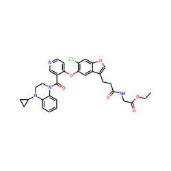 CCOC(=O)CNC(=O)CCc1coc2cc(Cl)c(Oc3ccncc3C(=O)N3CCN(C4CC4)c4ccccc43)cc12 ZINC000169349724
