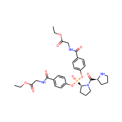 CCOC(=O)CNC(=O)c1ccc(OP(=O)(Oc2ccc(C(=O)NCC(=O)OCC)cc2)[C@@H]2CCCN2C(=O)[C@@H]2CCCN2)cc1 ZINC000026001640
