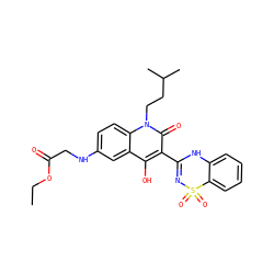 CCOC(=O)CNc1ccc2c(c1)c(O)c(C1=NS(=O)(=O)c3ccccc3N1)c(=O)n2CCC(C)C ZINC000101037662