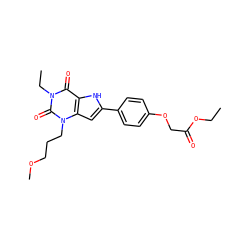 CCOC(=O)COc1ccc(-c2cc3c([nH]2)c(=O)n(CC)c(=O)n3CCCOC)cc1 ZINC000013678970