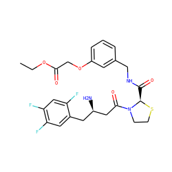 CCOC(=O)COc1cccc(CNC(=O)[C@H]2SCCN2C(=O)C[C@H](N)Cc2cc(F)c(F)cc2F)c1 ZINC000066074097