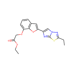 CCOC(=O)COc1cccc2cc(-c3cn4nc(CC)sc4n3)oc12 ZINC000653764973