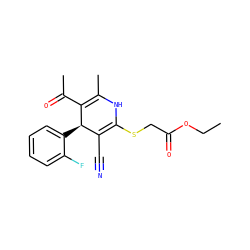 CCOC(=O)CSC1=C(C#N)[C@@H](c2ccccc2F)C(C(C)=O)=C(C)N1 ZINC000002475687