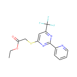 CCOC(=O)CSc1cc(C(F)(F)F)nc(-c2ccccn2)n1 ZINC000001387870