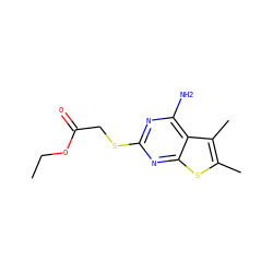 CCOC(=O)CSc1nc(N)c2c(C)c(C)sc2n1 ZINC000000088044