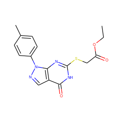 CCOC(=O)CSc1nc2c(cnn2-c2ccc(C)cc2)c(=O)[nH]1 ZINC000006494102