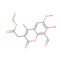 CCOC(=O)Cc1c(C)c2cc(OC)c(O)c(C=O)c2oc1=O ZINC000221073138