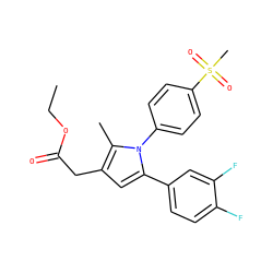 CCOC(=O)Cc1cc(-c2ccc(F)c(F)c2)n(-c2ccc(S(C)(=O)=O)cc2)c1C ZINC000028862697