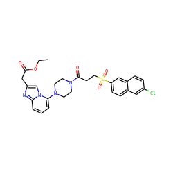CCOC(=O)Cc1cn2c(N3CCN(C(=O)CCS(=O)(=O)c4ccc5cc(Cl)ccc5c4)CC3)cccc2n1 ZINC000029056535