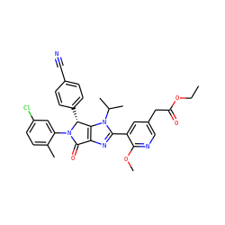 CCOC(=O)Cc1cnc(OC)c(-c2nc3c(n2C(C)C)[C@@H](c2ccc(C#N)cc2)N(c2cc(Cl)ccc2C)C3=O)c1 ZINC000169705619