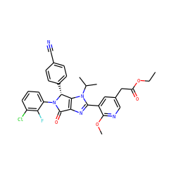 CCOC(=O)Cc1cnc(OC)c(-c2nc3c(n2C(C)C)[C@@H](c2ccc(C#N)cc2)N(c2cccc(Cl)c2F)C3=O)c1 ZINC000169705639