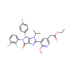 CCOC(=O)Cc1cnc(OC)c(-c2nc3c(n2C(C)C)[C@@H](c2ccc(Cl)cc2)N(c2cccc(Cl)c2F)C3=O)c1 ZINC000169705643