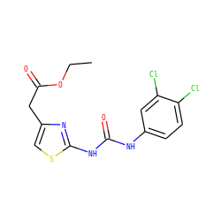 CCOC(=O)Cc1csc(NC(=O)Nc2ccc(Cl)c(Cl)c2)n1 ZINC000000732524