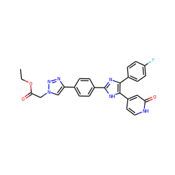 CCOC(=O)Cn1cc(-c2ccc(-c3nc(-c4ccc(F)cc4)c(-c4cc[nH]c(=O)c4)[nH]3)cc2)nn1 ZINC000299833998