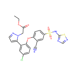 CCOC(=O)Cn1nccc1-c1cc(Cl)ccc1Oc1ccc(S(=O)(=O)Nc2ncns2)cc1C#N ZINC000095582394