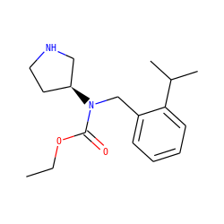 CCOC(=O)N(Cc1ccccc1C(C)C)[C@H]1CCNC1 ZINC000040829642