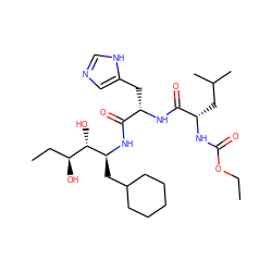 CCOC(=O)N[C@@H](CC(C)C)C(=O)N[C@@H](Cc1cnc[nH]1)C(=O)N[C@@H](CC1CCCCC1)[C@@H](O)[C@@H](O)CC ZINC000169713140