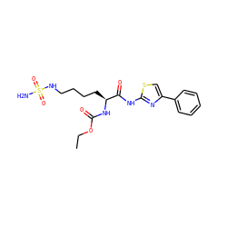 CCOC(=O)N[C@@H](CCCCNS(N)(=O)=O)C(=O)Nc1nc(-c2ccccc2)cs1 ZINC000040405126