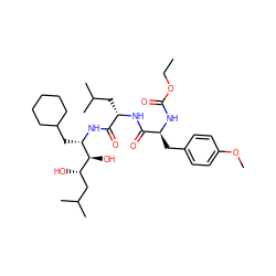 CCOC(=O)N[C@@H](Cc1ccc(OC)cc1)C(=O)N[C@@H](CC(C)C)C(=O)N[C@@H](CC1CCCCC1)[C@@H](O)[C@@H](O)CC(C)C ZINC000026382137