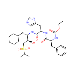 CCOC(=O)N[C@@H](Cc1ccccc1)C(=O)N[C@@H](Cc1c[nH]cn1)C(=O)N[C@@H](CC1CCCCC1)[C@@H](O)CS(=O)(=O)C(C)C ZINC000026259348
