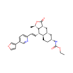 CCOC(=O)N[C@@H]1CC[C@@H]2[C@@H](C1)C[C@H]1C(=O)O[C@H](C)[C@H]1[C@H]2/C=C/c1ccc(-c2ccoc2)cn1 ZINC000064513736