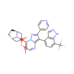 CCOC(=O)N1[C@H]2CC[C@H]1CC(c1ccnc3c(-c4ccc(C(F)(F)F)c5[nH]ncc45)c(-c4ccncc4)nn13)C2 ZINC000101299478