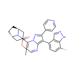 CCOC(=O)N1[C@H]2CC[C@H]1CC(c1ccnc3c(-c4ccc(F)c5[nH]ncc45)c(-c4ccncc4)nn13)C2 ZINC000101299449