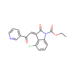 CCOC(=O)N1C(=O)/C(=C/C(=O)c2cccnc2)c2c(Cl)cccc21 ZINC000101412730