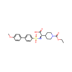 CCOC(=O)N1CCC([C@@H](NS(=O)(=O)c2ccc(-c3ccc(OC)cc3)cc2)C(=O)O)CC1 ZINC000013863401