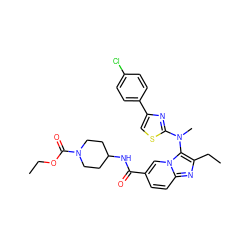 CCOC(=O)N1CCC(NC(=O)c2ccc3nc(CC)c(N(C)c4nc(-c5ccc(Cl)cc5)cs4)n3c2)CC1 ZINC001772571884