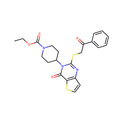CCOC(=O)N1CCC(n2c(SCC(=O)c3ccccc3)nc3ccsc3c2=O)CC1 ZINC000008801964
