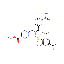 CCOC(=O)N1CCN(C(=O)[C@@H](Cc2cccc(C(=N)N)c2)NS(=O)(=O)c2c(C(C)C)cc(C(C)C)cc2C(C)C)CC1 ZINC000004426033