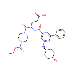 CCOC(=O)N1CCN(C(=O)[C@H](CCC(=O)O)NC(=O)c2cc(N[C@H]3CC[C@H](O)CC3)nc(-c3ccccc3)n2)CC1 ZINC000299824683