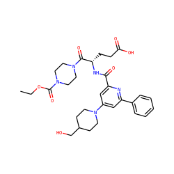 CCOC(=O)N1CCN(C(=O)[C@H](CCC(=O)O)NC(=O)c2cc(N3CCC(CO)CC3)cc(-c3ccccc3)n2)CC1 ZINC000049745568
