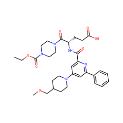 CCOC(=O)N1CCN(C(=O)[C@H](CCC(=O)O)NC(=O)c2cc(N3CCC(COC)CC3)cc(-c3ccccc3)n2)CC1 ZINC000042920609