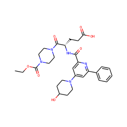 CCOC(=O)N1CCN(C(=O)[C@H](CCC(=O)O)NC(=O)c2cc(N3CCC(O)CC3)cc(-c3ccccc3)n2)CC1 ZINC000043120091