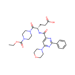 CCOC(=O)N1CCN(C(=O)[C@H](CCC(=O)O)NC(=O)c2cc(N3CCOCC3)nc(-c3ccccc3)n2)CC1 ZINC000167999805