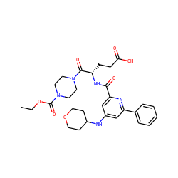 CCOC(=O)N1CCN(C(=O)[C@H](CCC(=O)O)NC(=O)c2cc(NC3CCOCC3)cc(-c3ccccc3)n2)CC1 ZINC000043059416