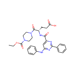 CCOC(=O)N1CCN(C(=O)[C@H](CCC(=O)O)NC(=O)c2cc(Nc3ccccc3)nc(-c3ccccc3)n2)CC1 ZINC000168292519